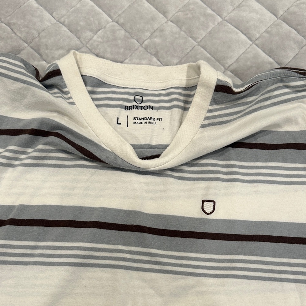 Brixton Horizontal Stripe Tee in White, Gray & Brown